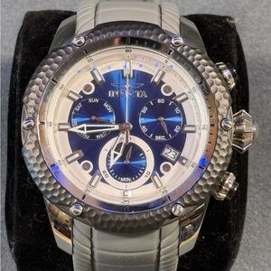 Invicta Silver and Blue Multifunction Watch